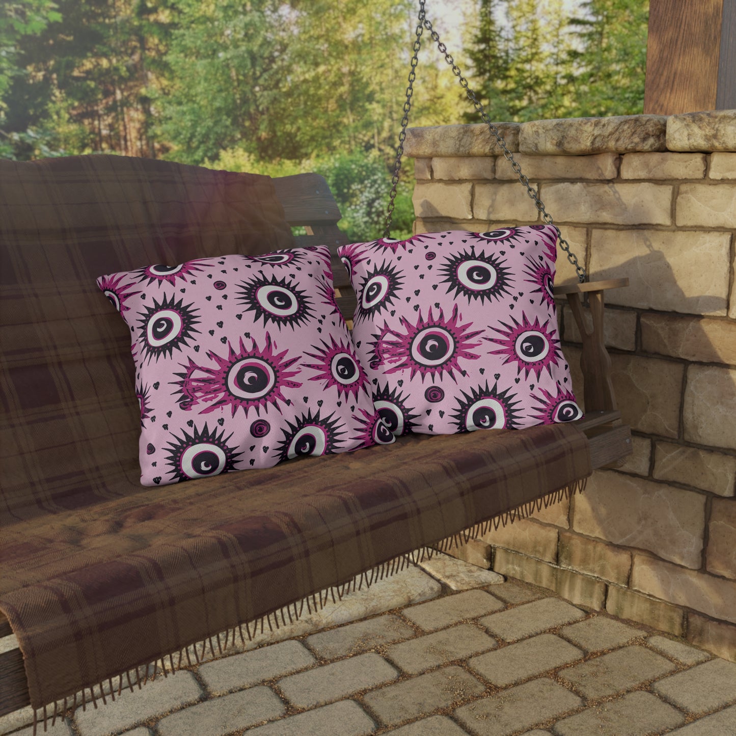 Evil Pink Eye. Outdoor Pillows