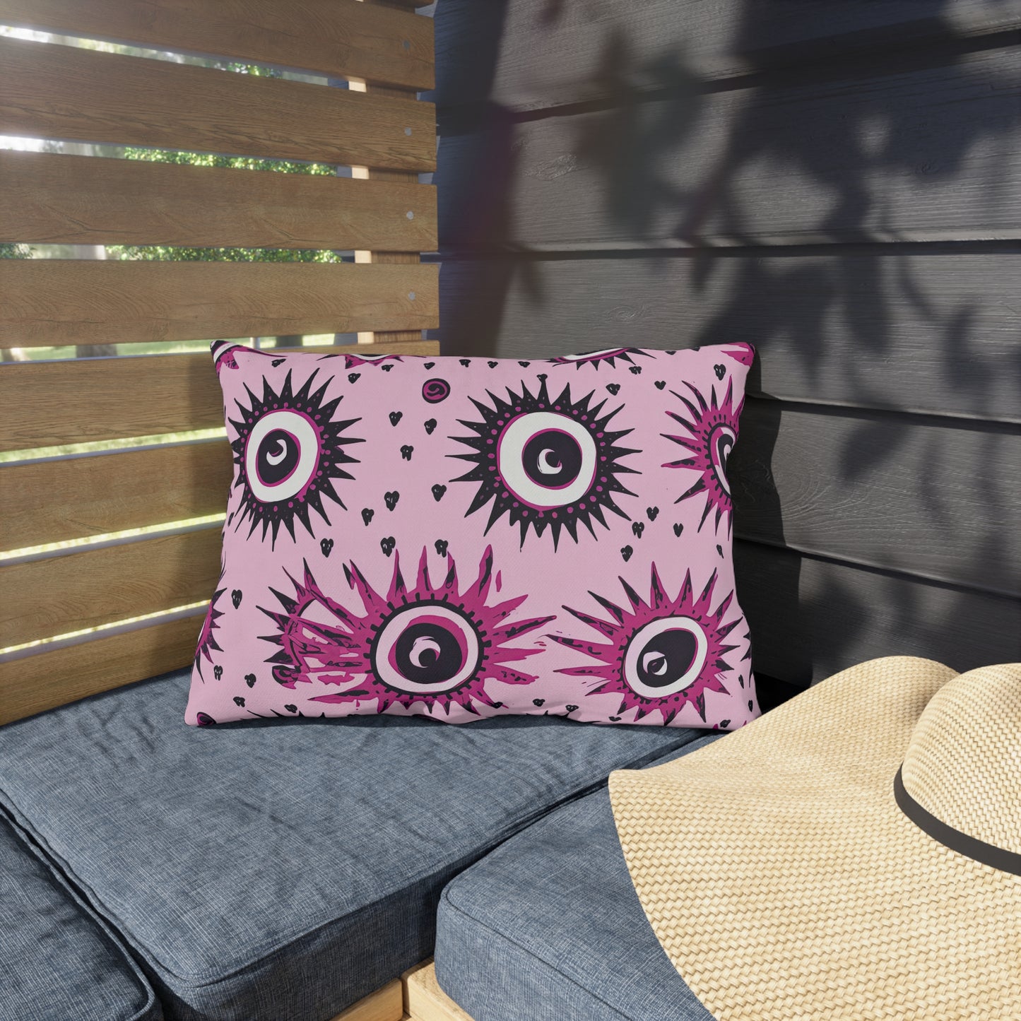 Evil Pink Eye. Outdoor Pillows