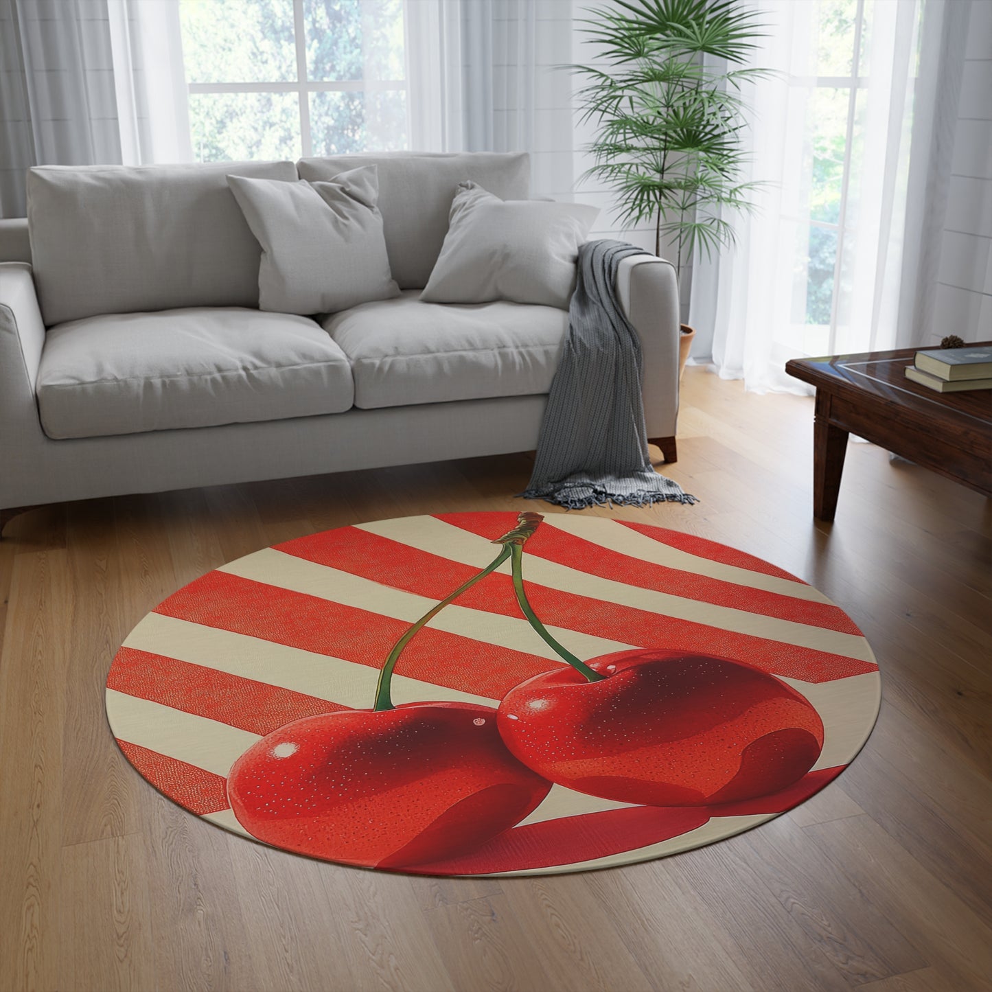 Cherry Noir. Bohemian Eye Round Rug - Colorful Floor Decor for Vibrant Spaces