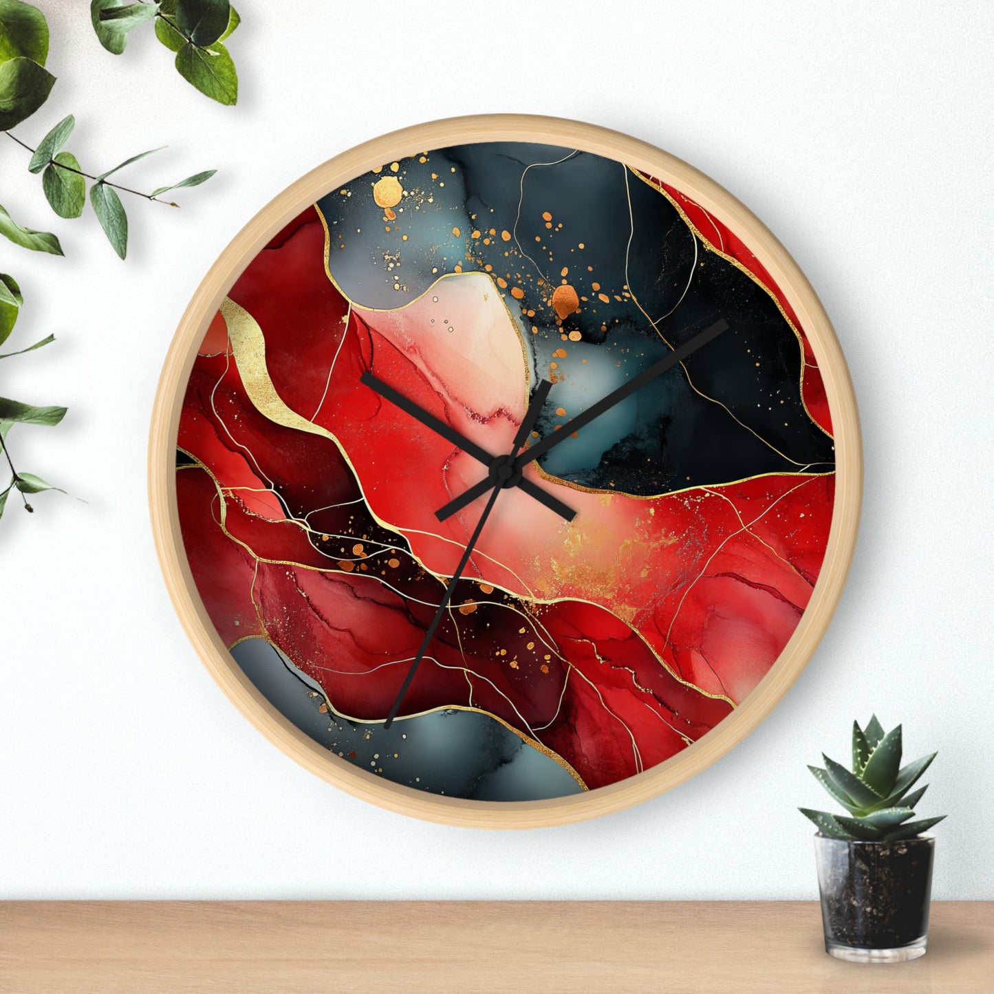Marbled Cherry Essence. Wall Clock - Artistic Home Decor
