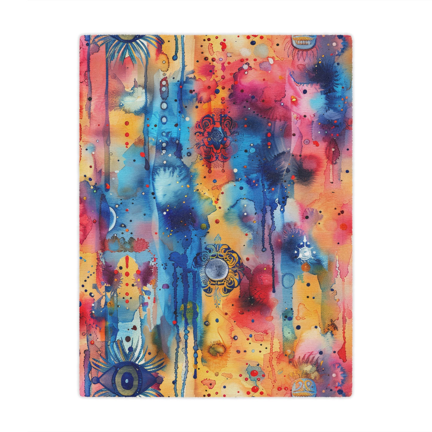 Hamsa bright Aura. Cozy Artistic Microfiber Blanket.