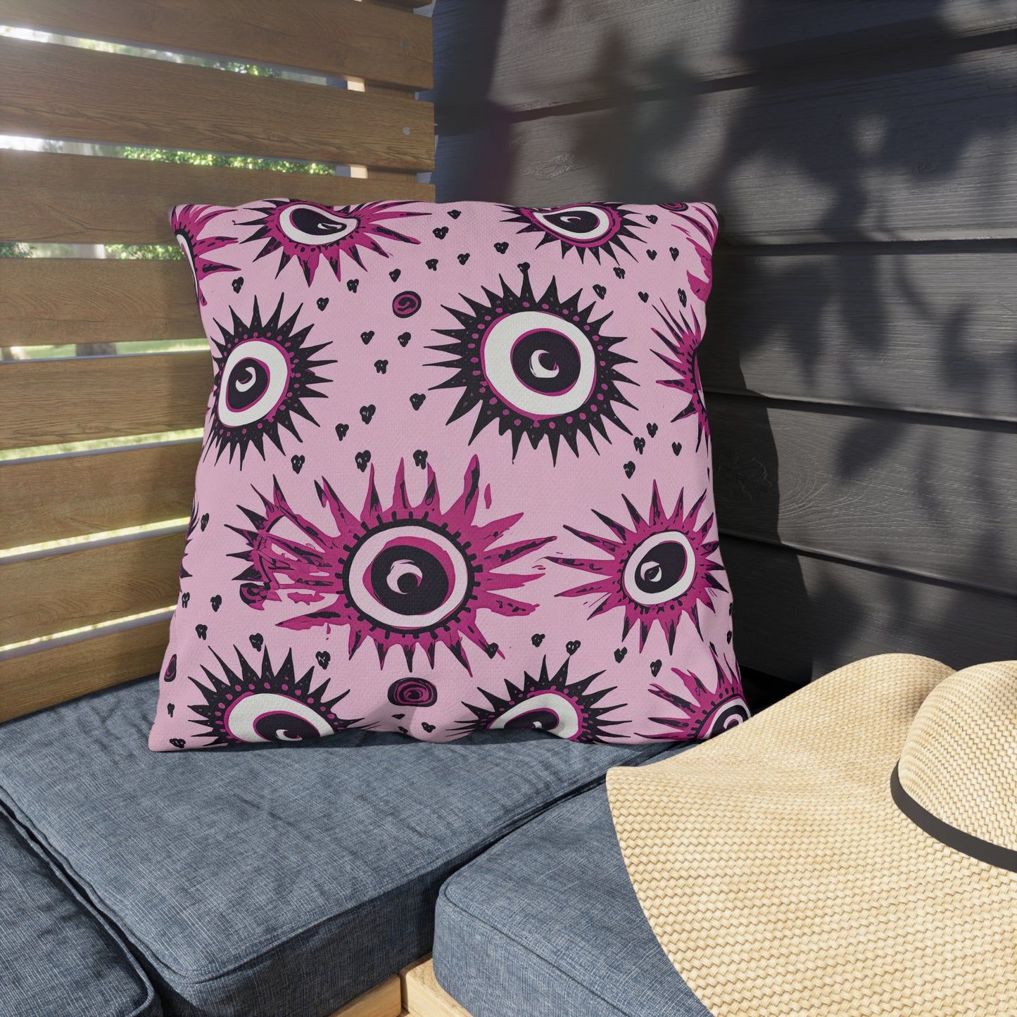 Evil Pink Eye. Outdoor Pillows