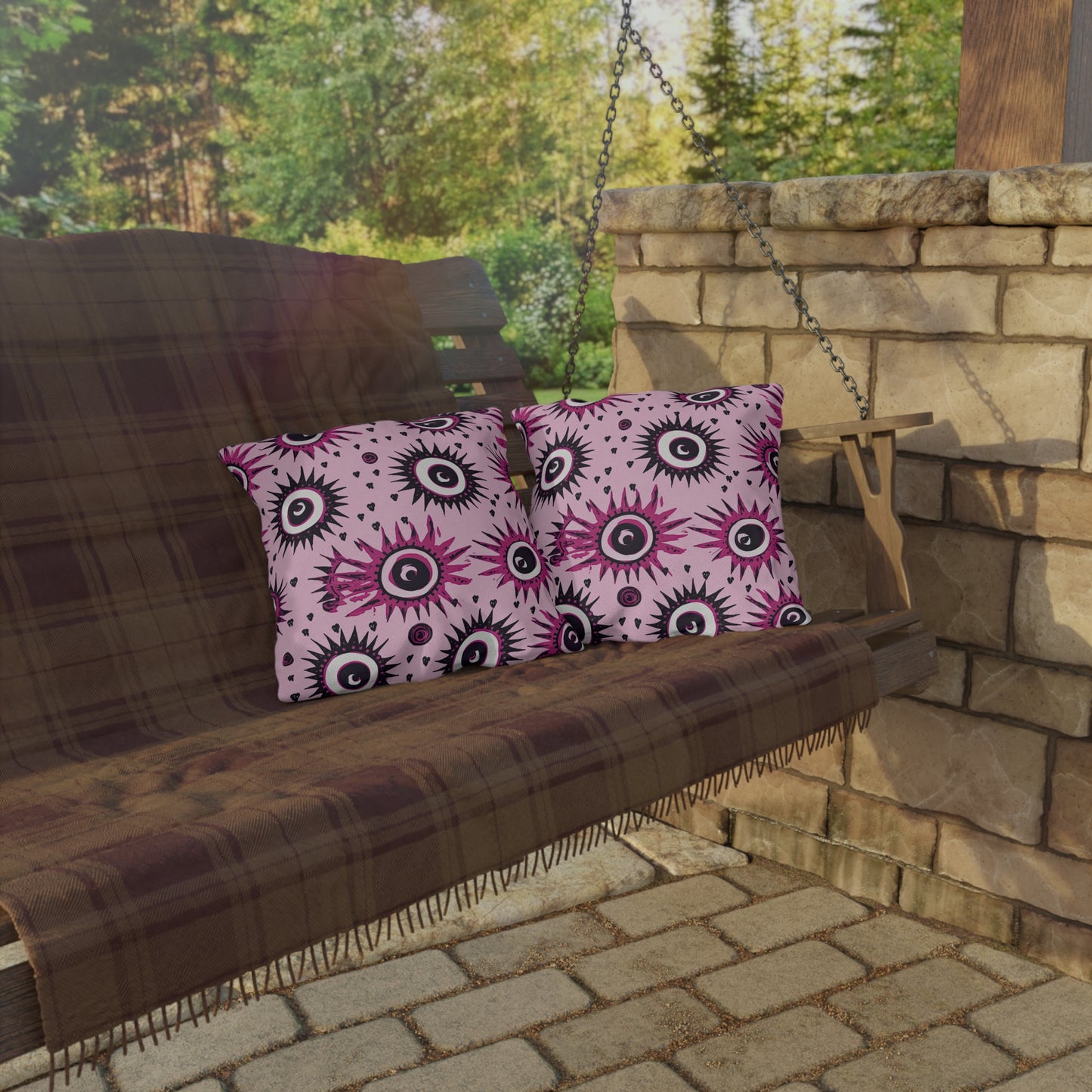 Evil Pink Eye. Outdoor Pillows