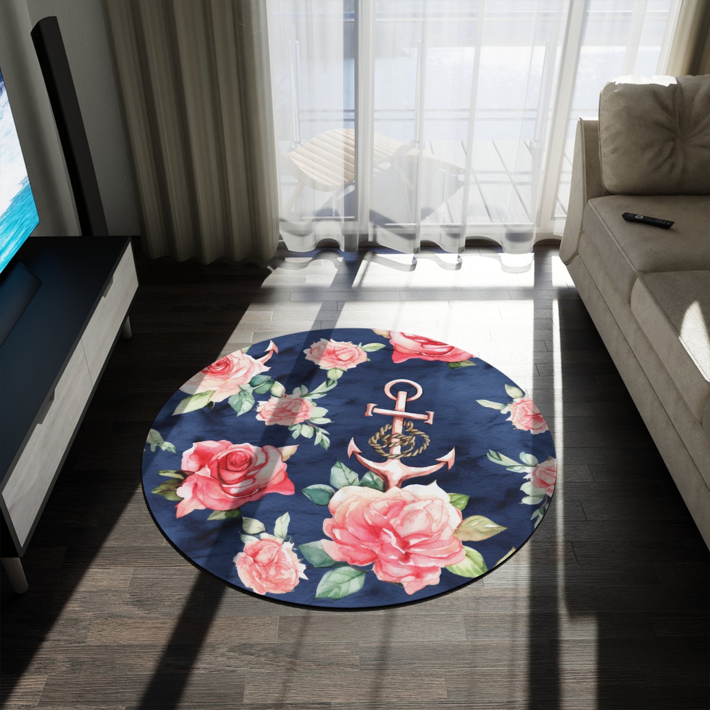 Anchor & Roses Round Rug