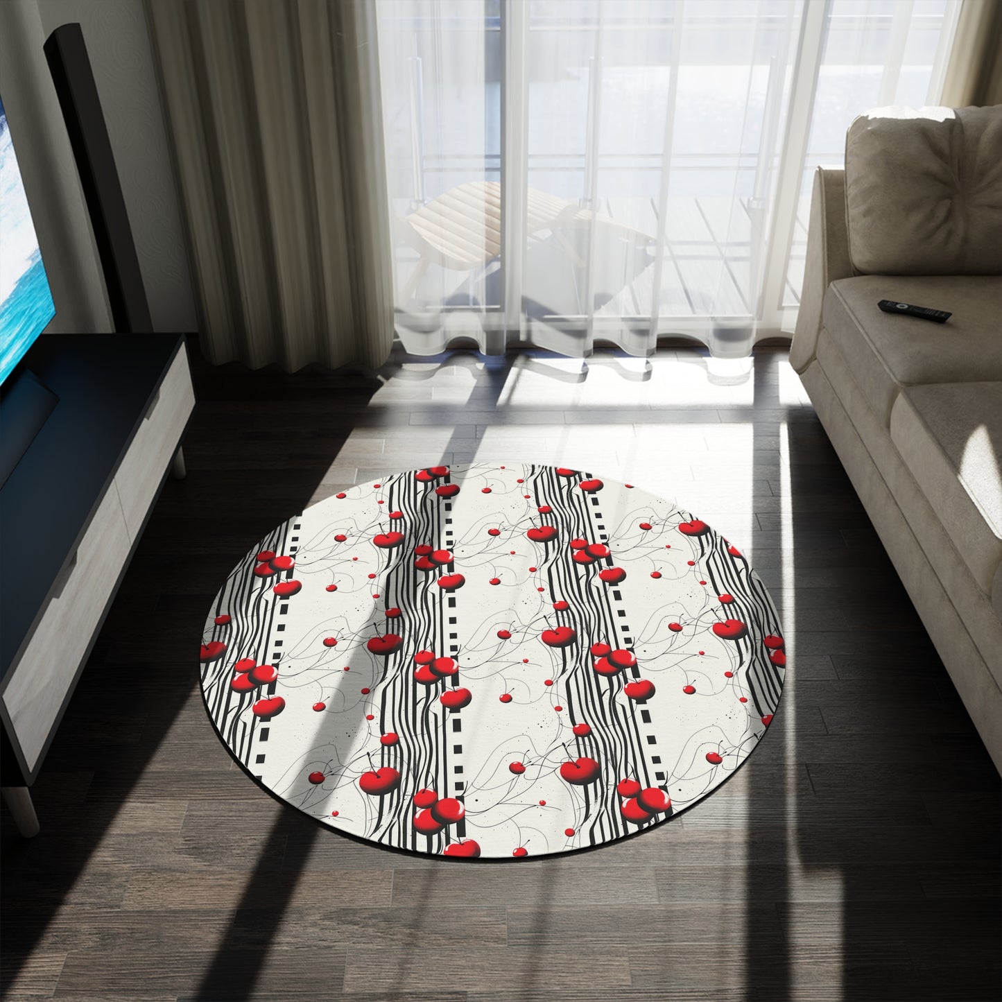 Cherry Dream. Bohemian Eye Round Rug - Colorful Floor Decor for Vibrant Spaces