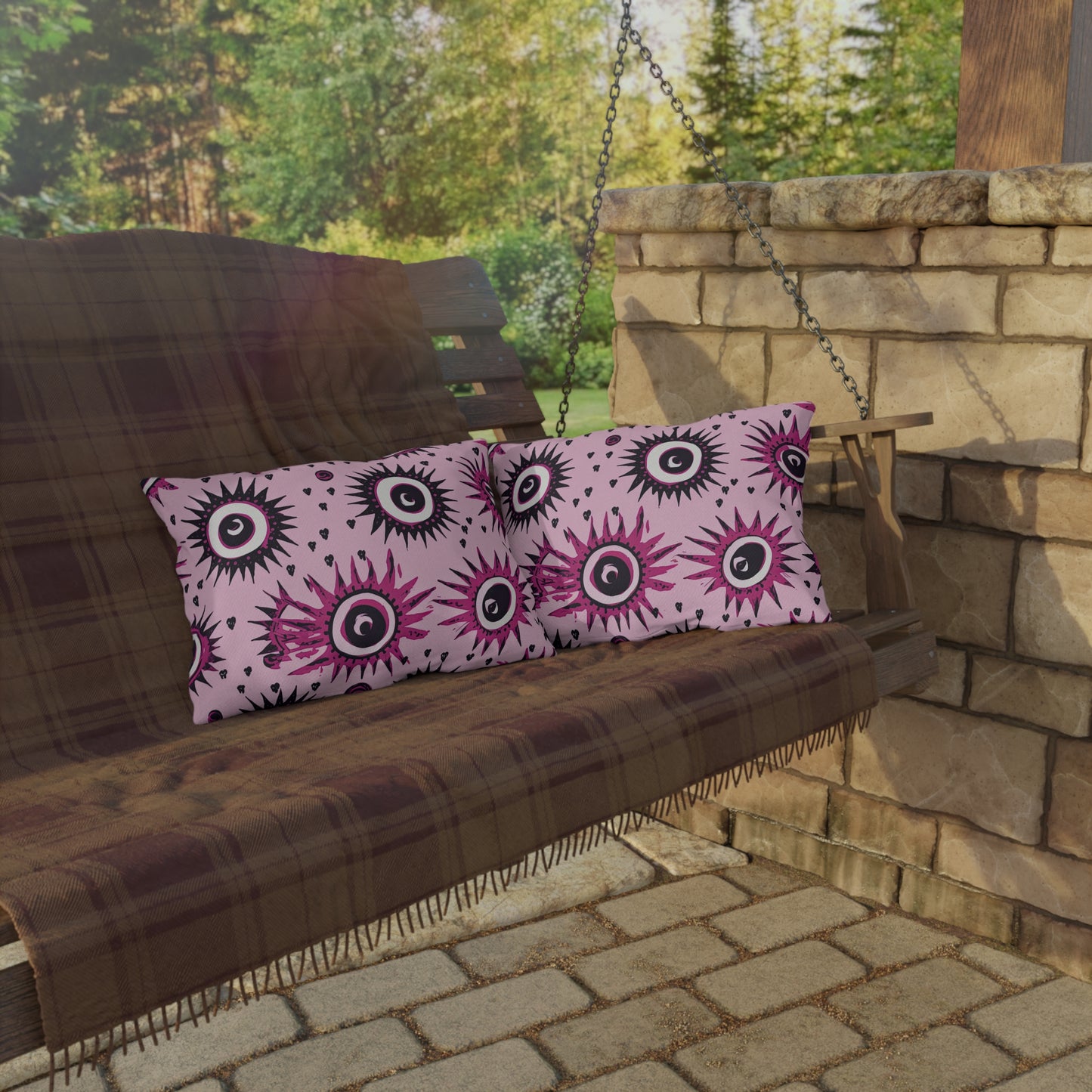 Evil Pink Eye. Outdoor Pillows