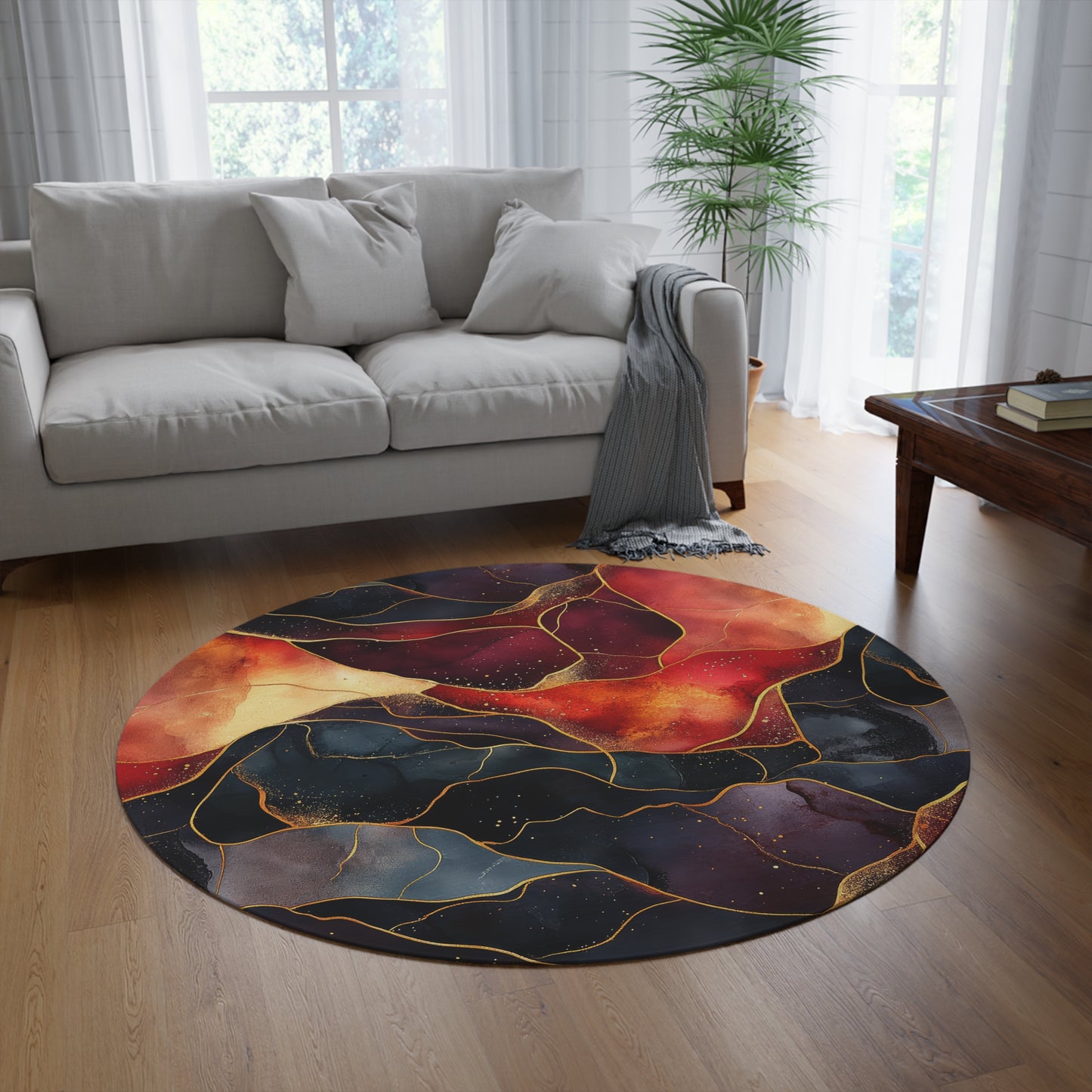 Velvet Cherry. Bohemian Eye Round Rug - Colorful Floor Decor for Vibrant Spaces